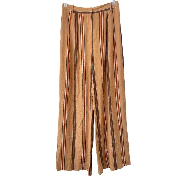 Worthington Wide Leg Pants Size 8 Brown Stripe Linen Blend Lightweight Neutral - Picture 3 of 8